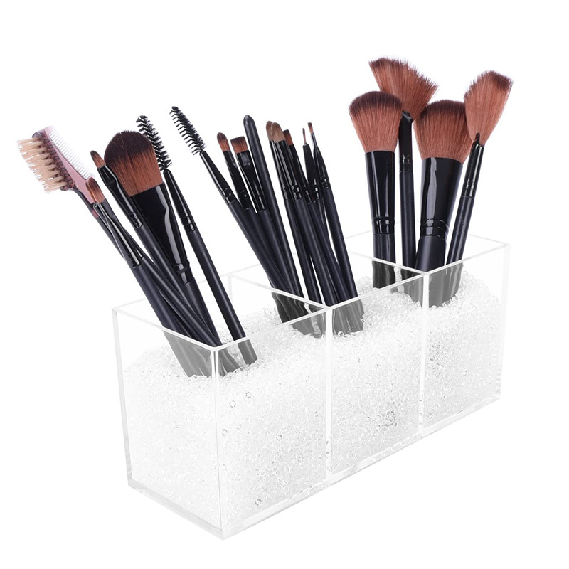 Escritorio acrílico maquillaje cepillo caja de almacenamiento de cosméticos de tres rejilla contenedor de acrílico lápiz contenedor lápiz papelería almacenamiento