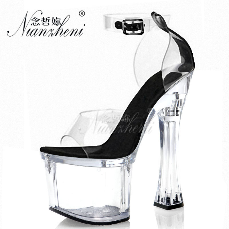 18cm crystal transparent sandals hate sky high Women's waterproof steel tube dance high heels fish mouth large size nightclub sexy