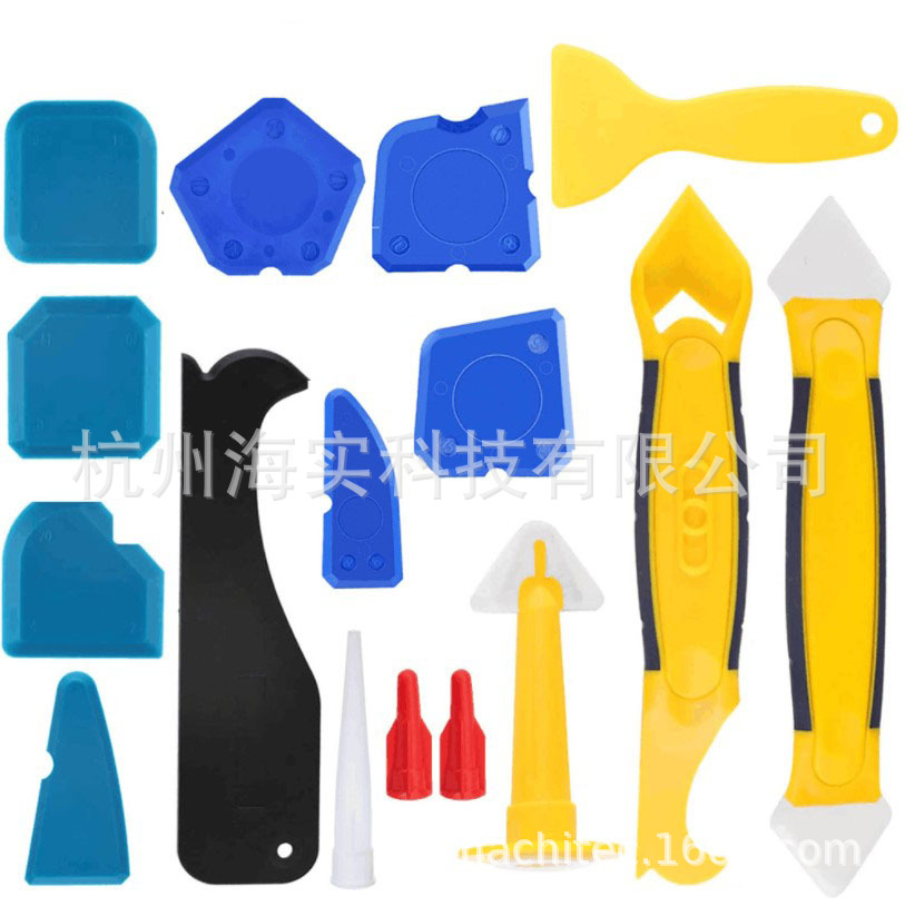 塑料玻璃胶刮板铲胶器填缝美缝刮板打胶尖嘴喷嘴阴阳角器16件套