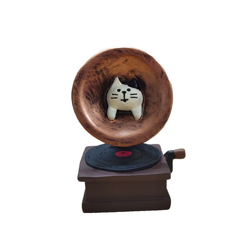 Japanese groceries ZAKKA gramophone INS cat cute retro record gramophone decorative miniature resin ornaments