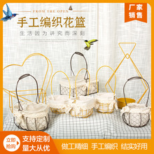 厂家批发铁艺麻布花篮物伴手礼铁艺编织花艺插花节日花篮喜铺资材