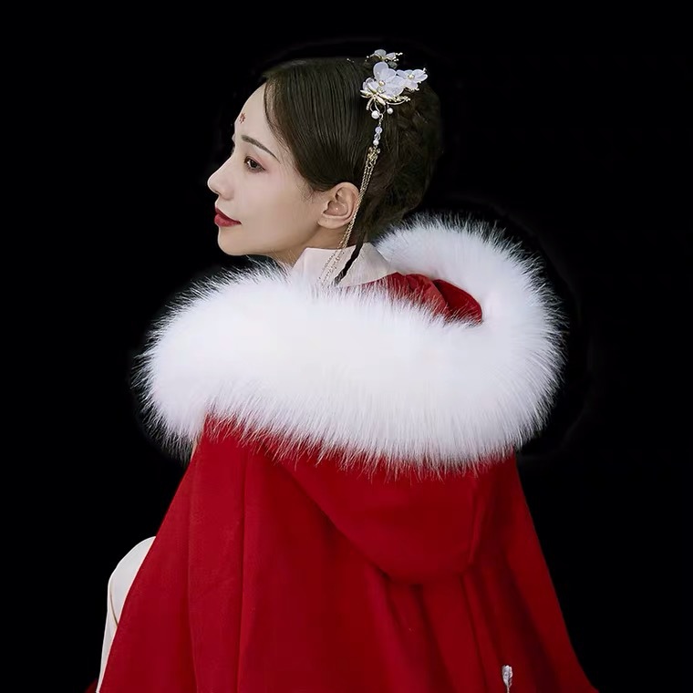 Fox Hat cloak Cape Leniency leather and fur Edge strips white Man-made Fur collar Hanfu Placket