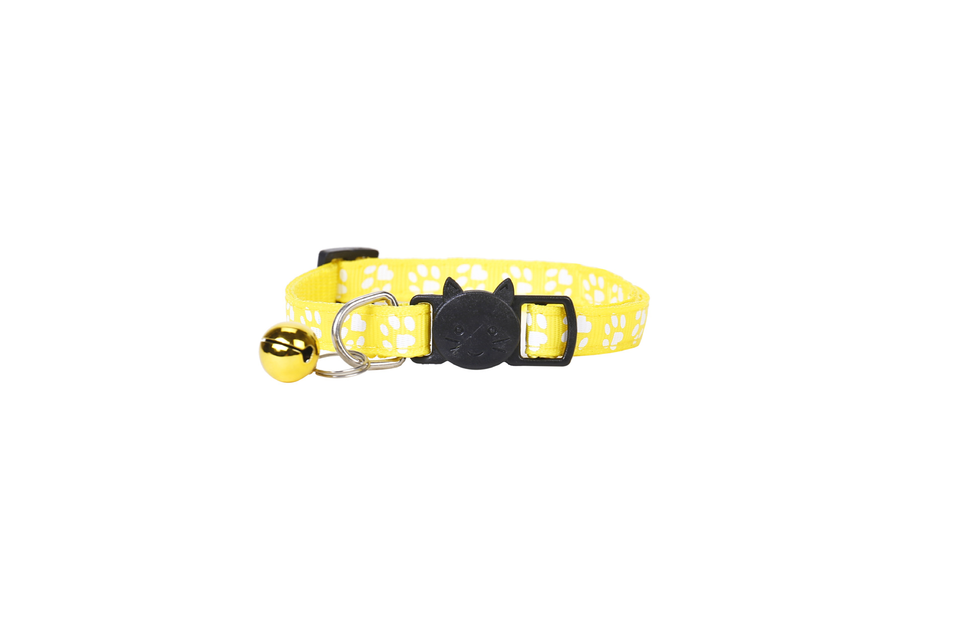 Collar para mascotas con estampado de huellas, correas, hebilla de seguridad, hebilla con cabeza de gato, campana, material de nailon para gatos
