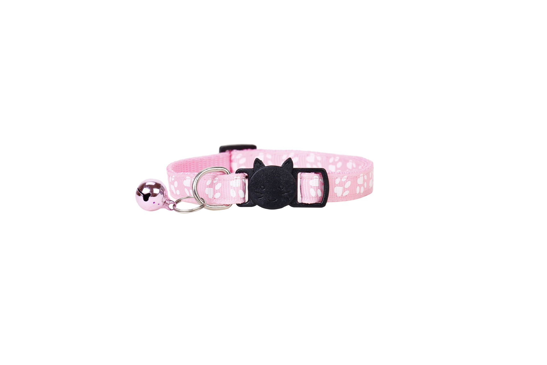 Collar para mascotas con estampado de huellas, correas, hebilla de seguridad, hebilla con cabeza de gato, campana, material de nailon para gatos