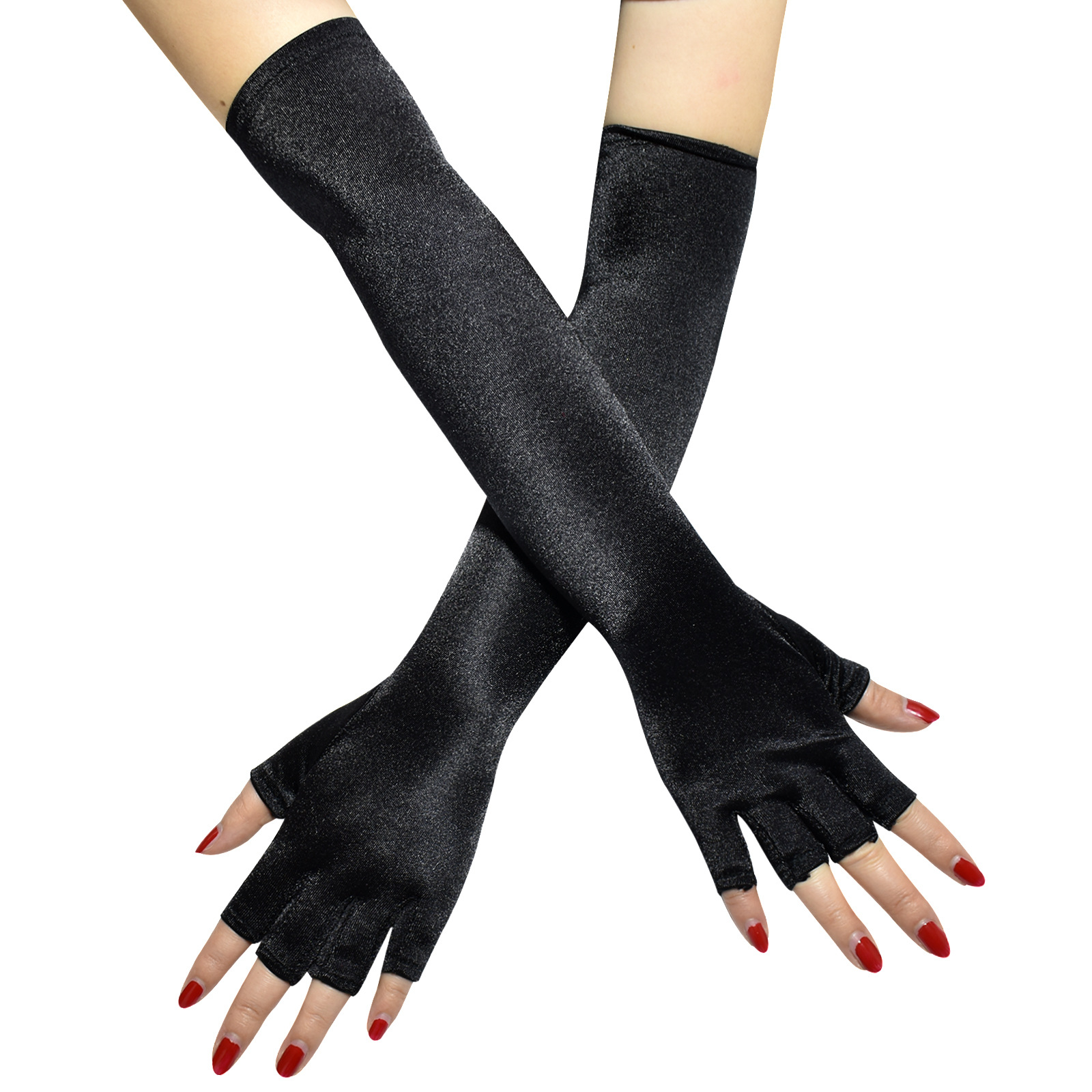 Long Nylon Satin Satin Half Finger Gloves Women's Retro Party Ball Sexy Dress Long Dress Gloves