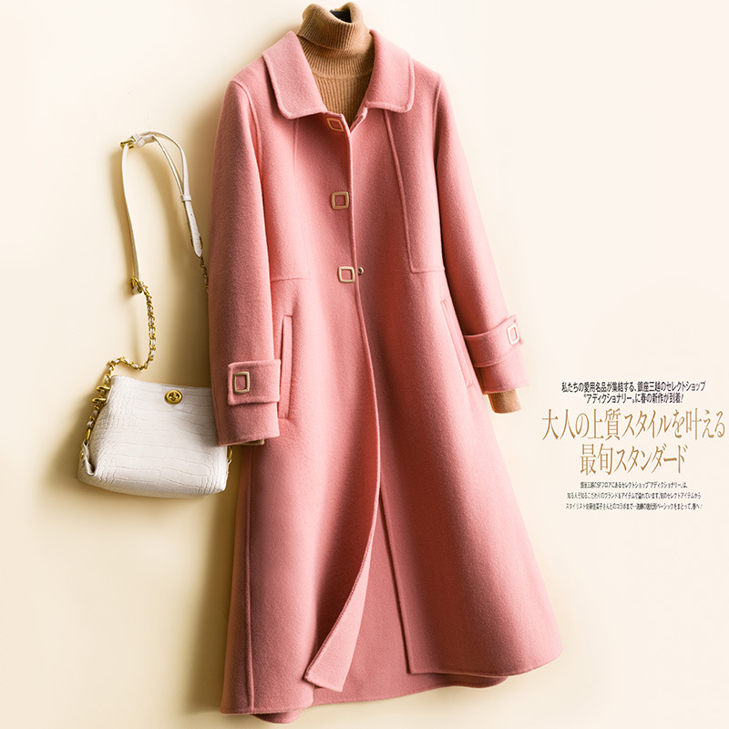 Spot 2021 New Square Button Slim Fit Double-Sided Woolen Coat Wool Coat Mid-Long Knee Doll Collar