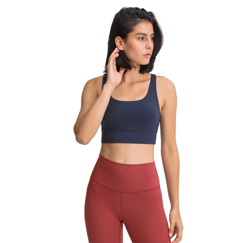 New Crossback Yoga Bra with Double-Sided Flocked Nudist High-Strength Shockproof Push-Up Sports Bra