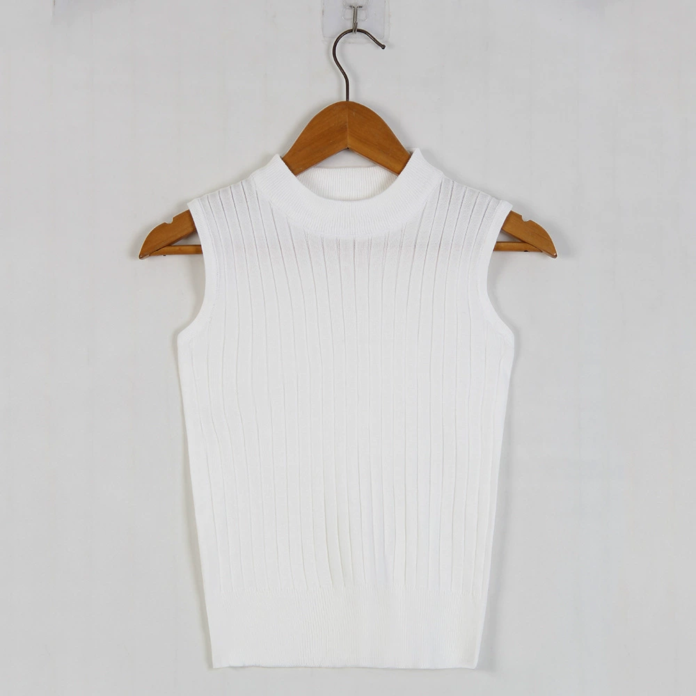 Solid base rostometer, knitted bra top, sweater sleevless, T-shirt, slim fit, high collar