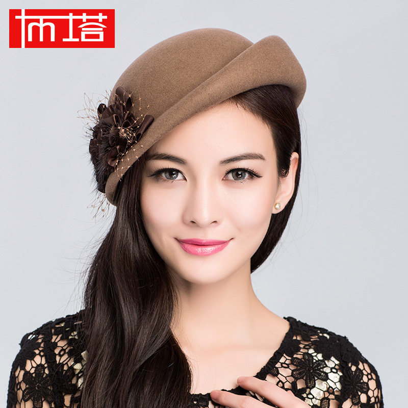 布塔羊毛贝雷帽女冬天韩版百搭优雅小礼帽花朵羊毛呢帽秋冬PT0333