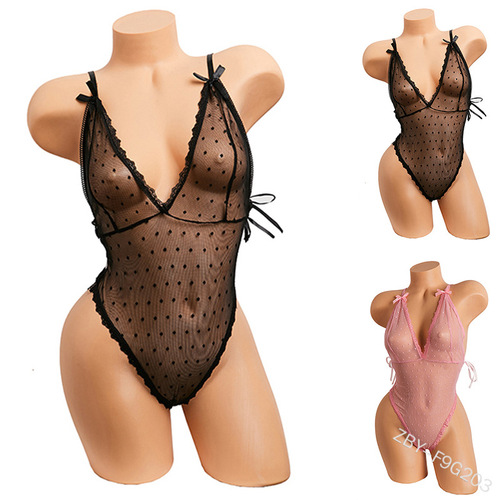Foreign trade erotic lingerie, European and American style one-piece sexy pajamas, lace transparent jumpsuit, manufacturer supply ZB203