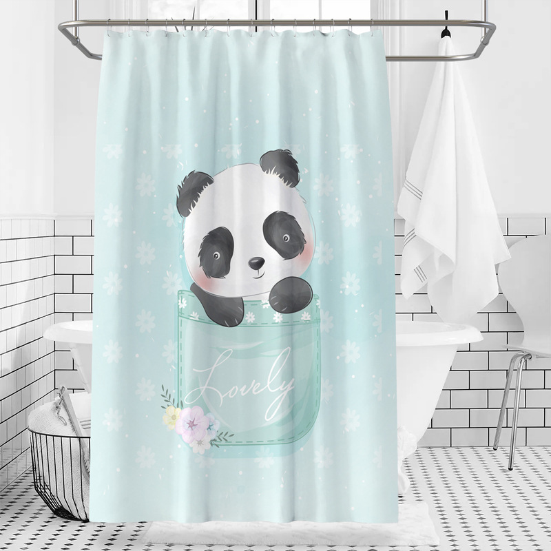 Best-Selling Cute Panda Cat Cartoon Animal Digital Print Waterproof And Shower Curtain Manufacturer Direct_voghion.com