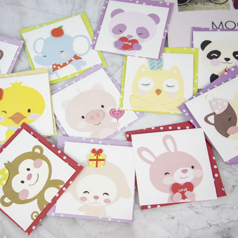 1804 tarjeta de felicitación de dibujos animados animal 10*10cm