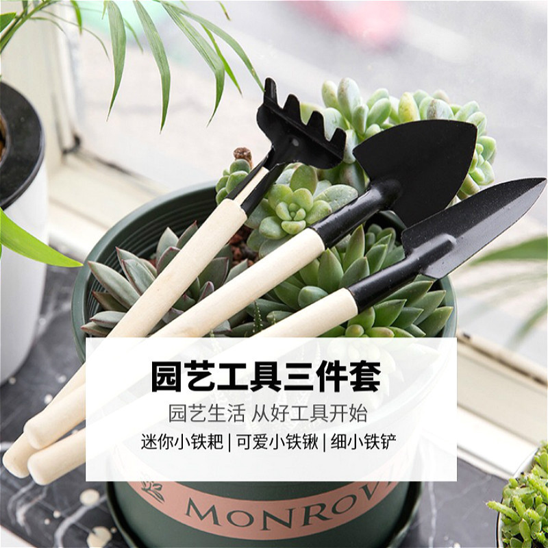 Wholesale garden flower fleshy garden planting tools set small shovel iron rake gardening set of three