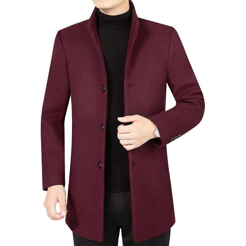Otoño e invierno abrigo de lana de mediana edad abrigo de lana casual de media longitud para hombre abrigo de lana entrega de una sola pieza