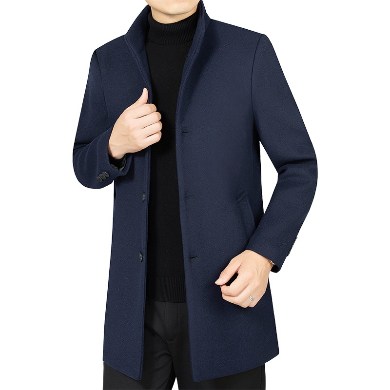 Otoño e invierno abrigo de lana de mediana edad abrigo de lana casual de media longitud para hombre abrigo de lana entrega de una sola pieza
