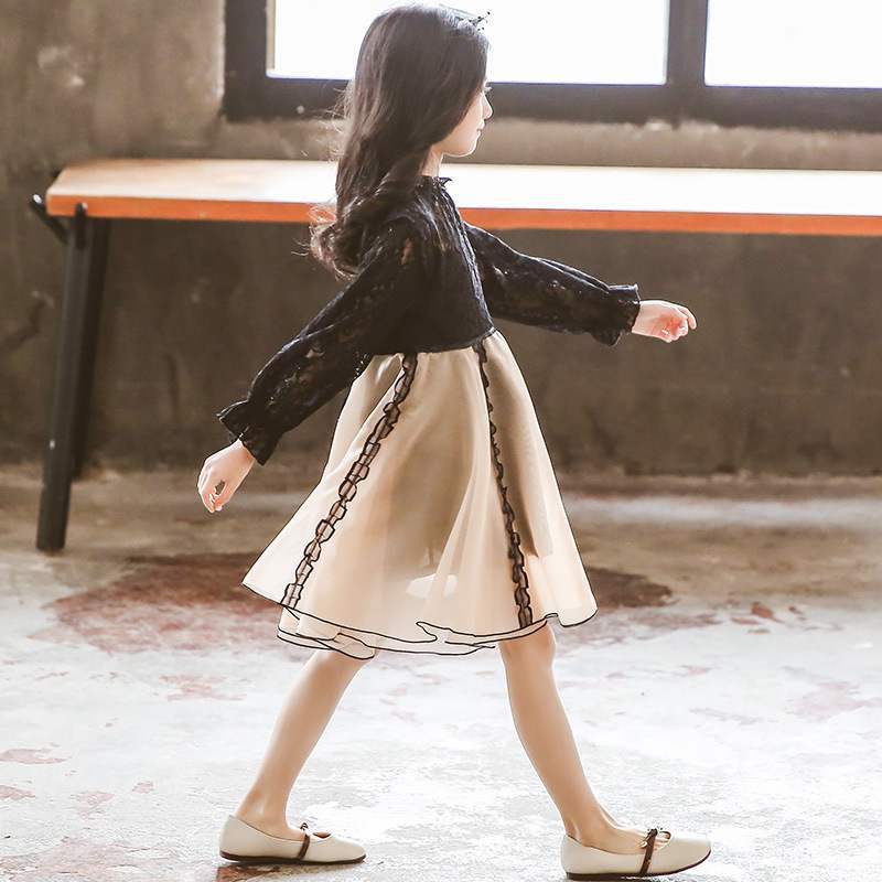 Vestido para niños para niñas 2024 vestido de manga larga de verano estilo occidental para niños vestido de gasa de encaje de estilo coreano vestido de princesa