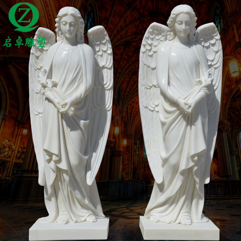 大理石抱花天使雕像汉白玉教堂守护天使石材雕塑专注教堂雕塑厂家