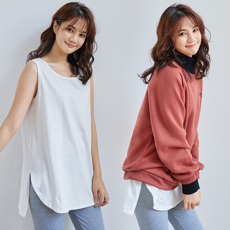 Cotton Inner Large Size Autumn and Winter Plus Fat Slit Black Japanese Style Bottoming Vest Mid-Length Rakuten Hot Push Loose Top Cotton Inner Large Size Autumn and Winter Plus Fat Slit Black Japanese Style Bottoming Vest Mid-Length Rakuten Hot Push Loose Top
