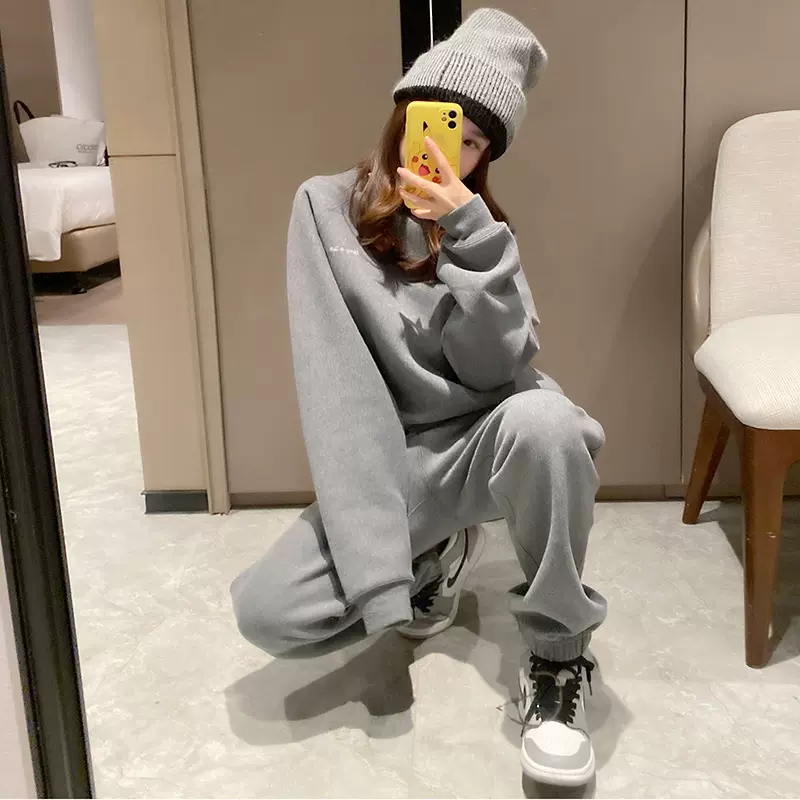 梦露秋冬加厚运动有钱/横向立体廓形卫衣套装