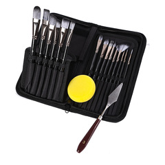Cross-border 15-piece oil brush set with black zipper canvas bag set including scraper and sponge manufacturer
