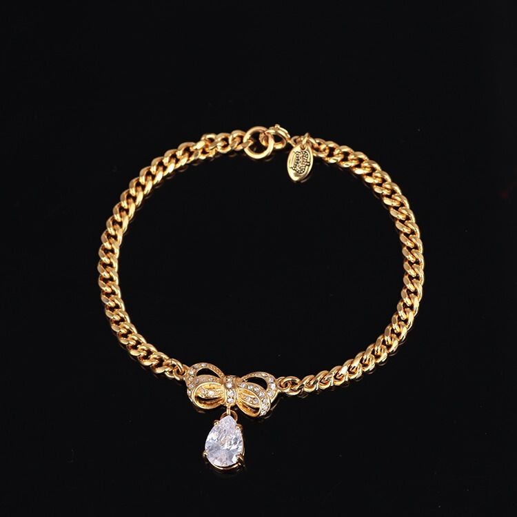 French Entry Luxury Princess Style Fashion Diamond Bow Water Drop Pendant Bracelet Personalized All-match Student Jewelry Gift