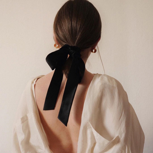 French velvet ribbon bow hair tie for autumn and winter, Korean INS vintage high elasticity hair tying headband