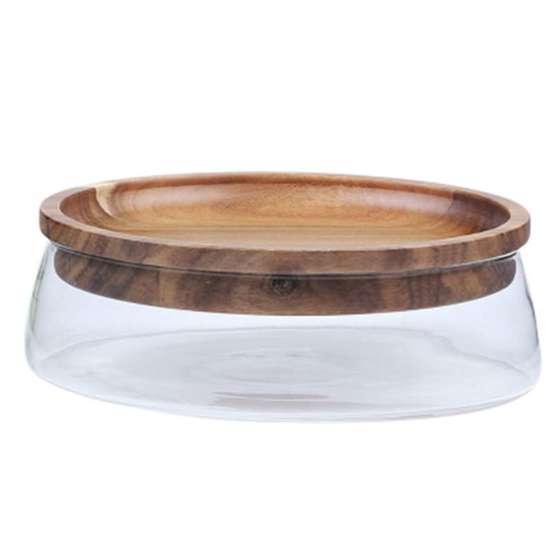 Acacia Wood High-grade Fruit Plate Household Creative European-style Double-layer Glass Dried Fruit Melon and Nut Plate Candy Storage Box