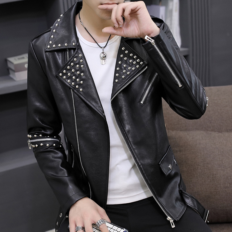 Men's leather casual coat spring and autumn a generation of slim handsome youth trend motorcycle PU leather jacket men
