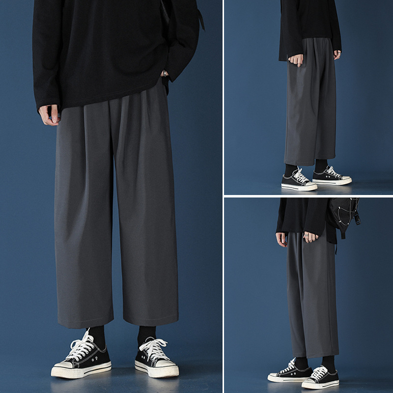 LKTM hombres # drapeado pantalones de traje de pierna ancha hombres ins Hong Kong estilo suelto recto todo partido papá recortado pantalones de traje casual