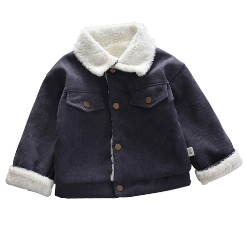 Children's new warm and thick padded cotton grid color single-breasted button coat for boys Korean style