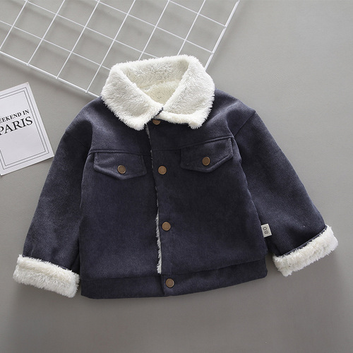Children's new warm and thick padded cotton grid color single-breasted button coat for boys Korean style
