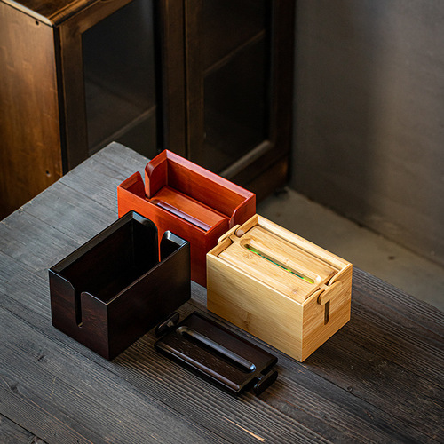 Bamboo handle tissue box Chinese light luxury home creative storage box roll paper tissue box factory direct sale