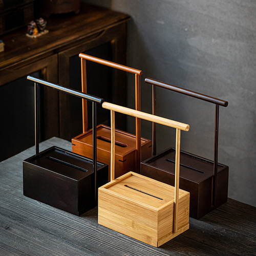 Bamboo handle tissue box Chinese light luxury home creative storage box roll paper tissue box factory direct sale