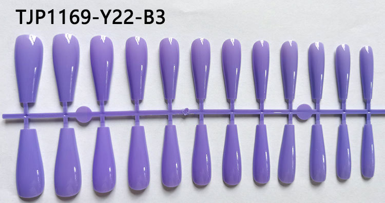 Venta caliente de uñas de estilo europeo y americano de largo ataúd de uñas trapezoidal pieza de uñas falsa color sólido brillante tira de aceite paquete 24 piezas de ballet Nail image 20