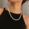 Accessory, universal round beads from pearl with tassels, necklace handmade, European style, simple and elegant design