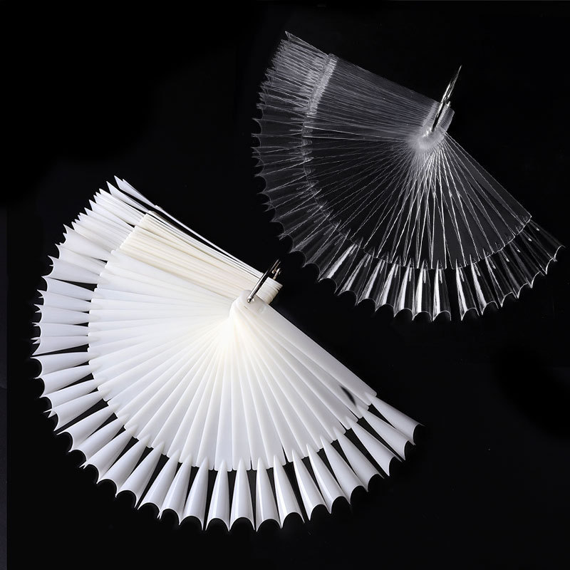50 pieces of pointed nail fan-shaped nail polish color plate natural transparent nail art practice color plate with circular fan-shaped color card Template