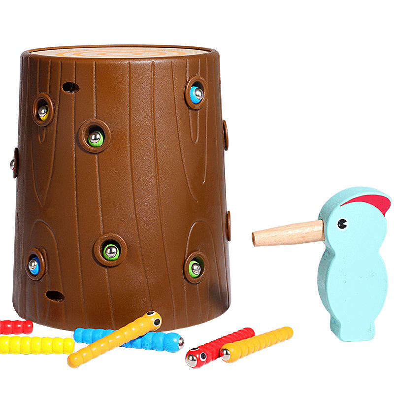Venta caliente de madera pájaro carpintero insecto captura juego educación temprana coordinación mano-ojo juguetes educativos de escritorio entrega de una sola pieza