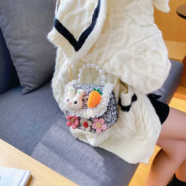 Fashion Children's Bag Cute Flower Baby Girl Coin Purse Cotton Linen Cartoon Bunny Children's Crossbody Bag