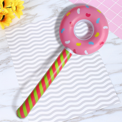 Creative stick hammer toy inflatable colorful donut lollipop toy PVC donut inflatable stick