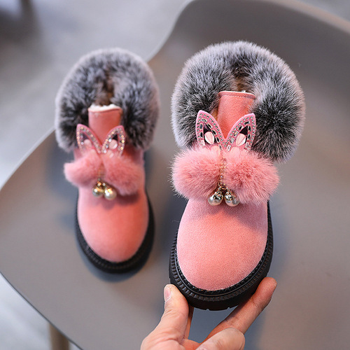  new winter children's snow boots flat-soled girls' princess cotton shoes fashionable thickened and velvet short baby boots