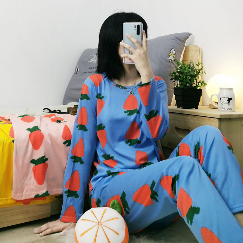 Pijamas finos al por mayor para mujer, estilo de dibujos animados, estilo rejuvenecedor, para otoño e invierno, manga larga + pantalón largo, conjunto de ropa de casa linda y femenina.