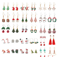 跨境欧美圣诞节耳饰时尚创意合金滴油耳钉圣诞树雪花麋鹿铃铛耳环