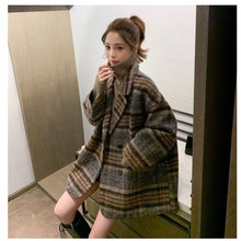 2025秋冬季新款韩版流行小个子格子粗花呢中长款大衣西装外套女