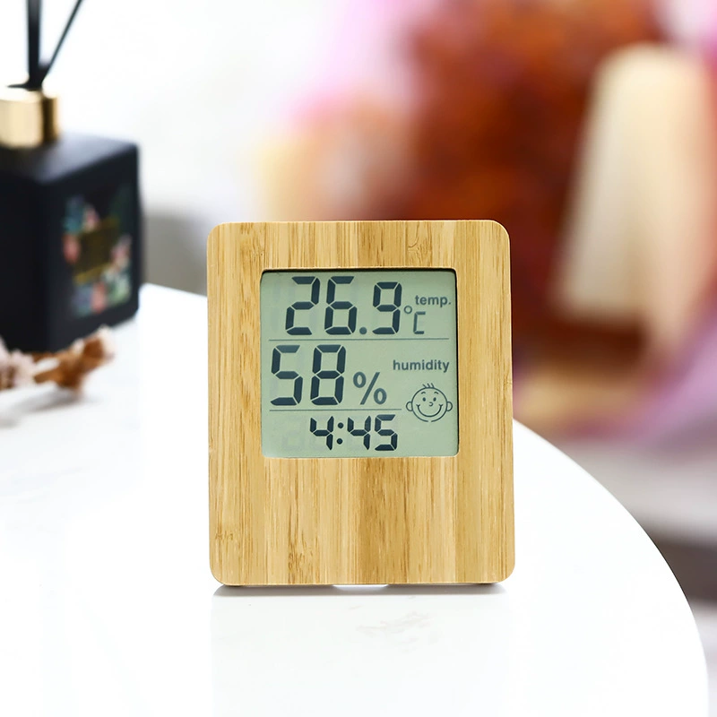 Чистый бамбук температура и влажность улыбающееся лицо часы студент настольные прикроватные часы многофункциональный детская комната цифровой дисплей Температура и влажность метр настенные часы
