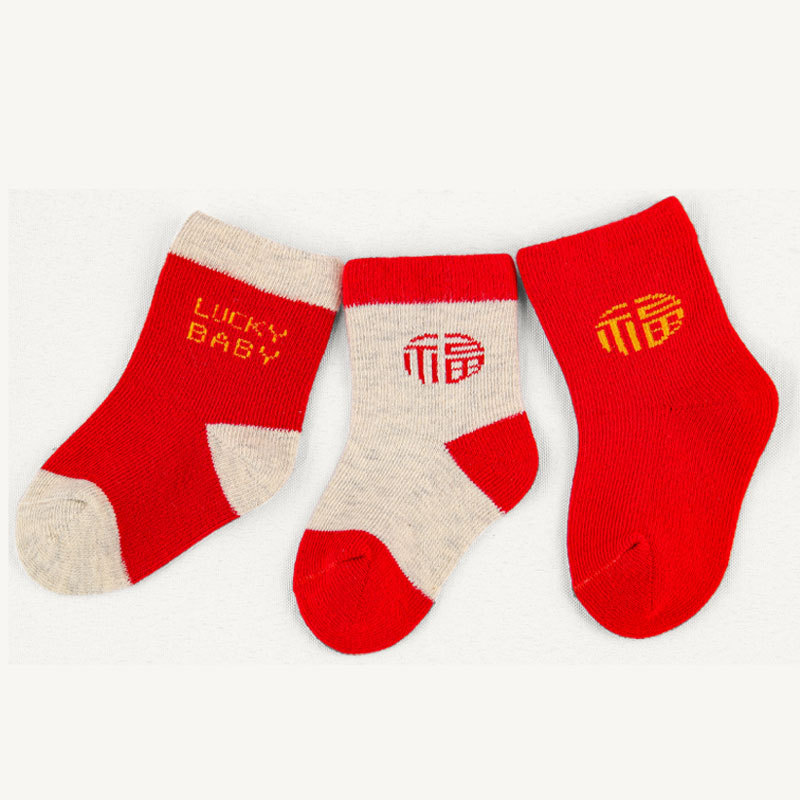 Otoño e Invierno Rojo Año Nuevo Calcetines niños y niñas calcetines de bebé recién nacido calcetines de algodón peinado calcetines de bebé