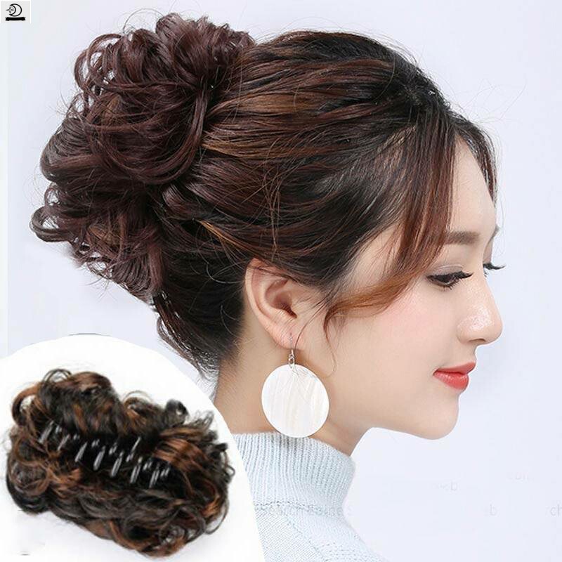 Synthetic Hair Clip-In Hairpiece Bun for Women, Short Hair Updo, Curly Hair Accessory