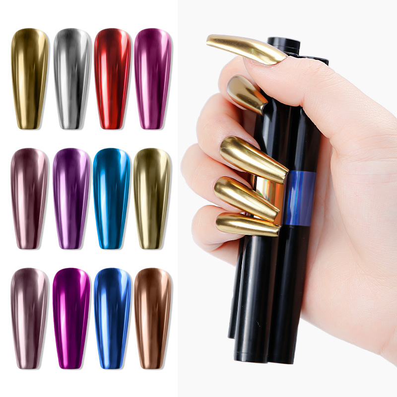 Finger Concubine Nail Art Series TJ12 Color Nail Art Mirror Polvo en polvo Lápiz de cojín de aire sin polvo volador Espejo de titanio Pluma de cojín de aire en polvo de hadas