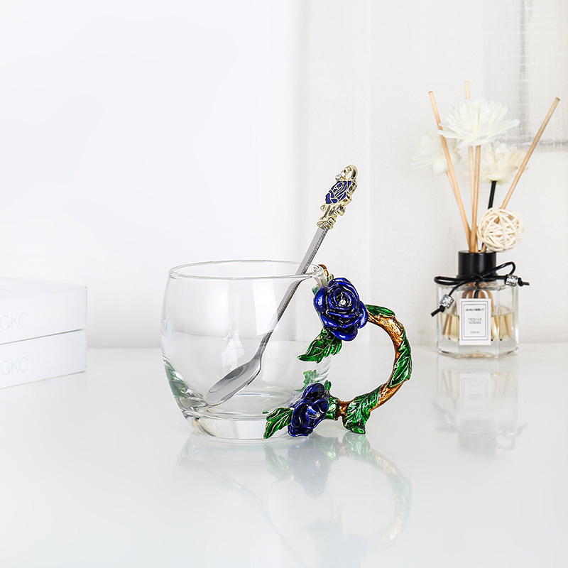 Rose esmalte taza de vidrio hogar resistente a altas temperaturas taza de separación de té de oficina juego de té pareja taza de regalo fábrica