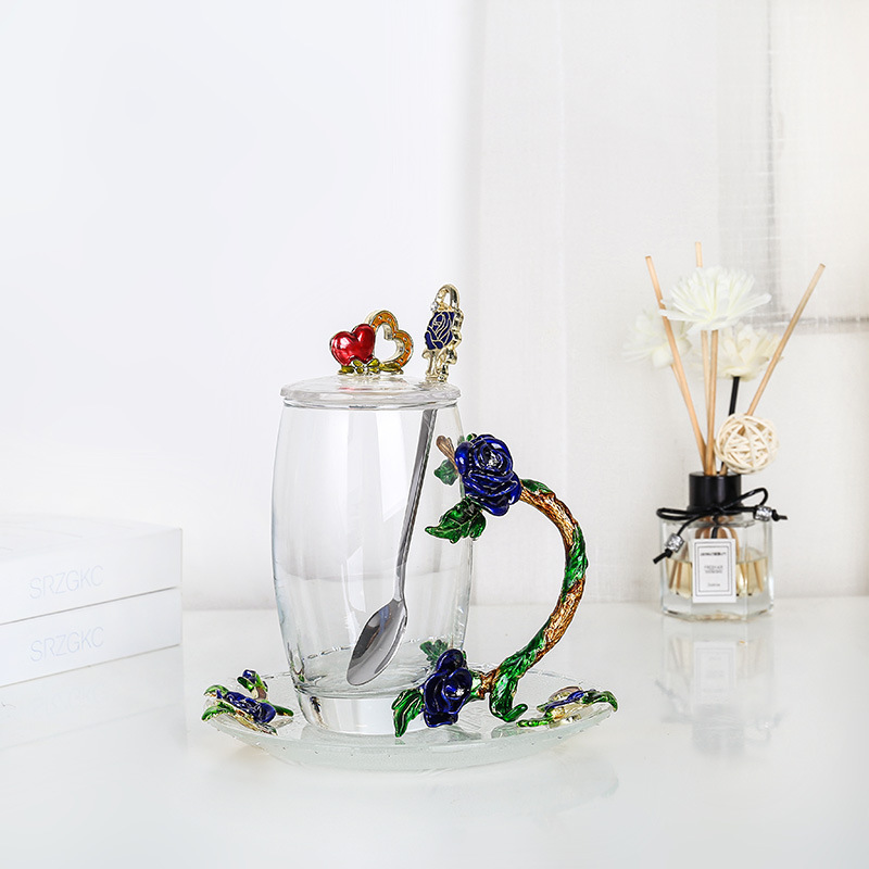 Rose esmalte taza de vidrio hogar resistente a altas temperaturas taza de separación de té de oficina juego de té pareja taza de regalo fábrica