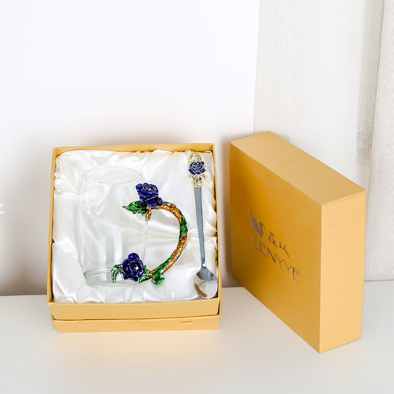 Rose esmalte taza de vidrio hogar resistente a altas temperaturas taza de separación de té de oficina juego de té pareja taza de regalo fábrica